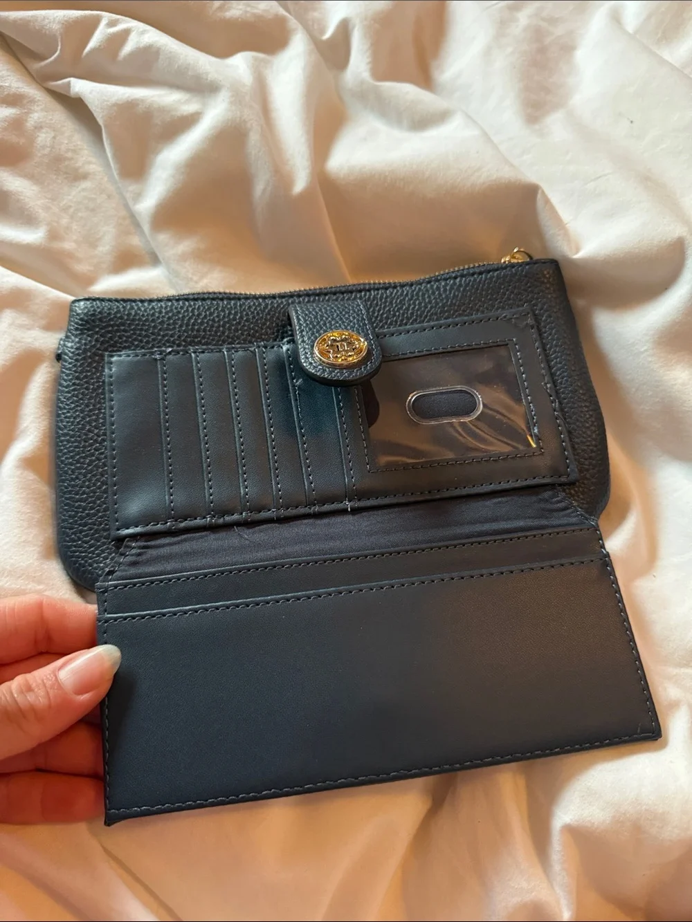 Nanette Lepore Black Pebbled Leather Zip Clutch with Gold Hardware